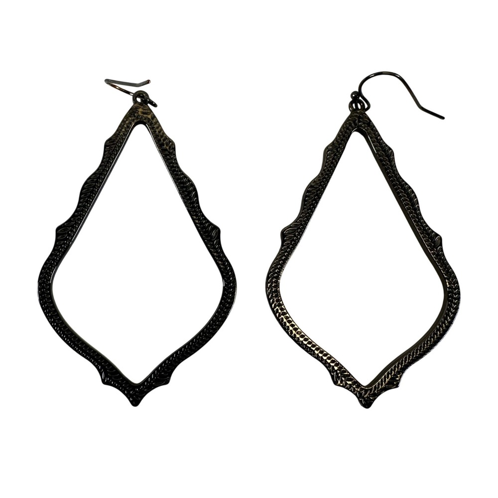 Kendra Scott Sophia Drop Earrings Gunmetal Filigree Open Frame Geometric